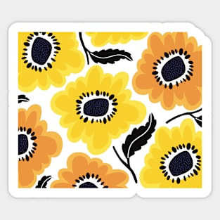 Sunny flowerpower pattern in 1970-style, orange, black, yellow Sticker